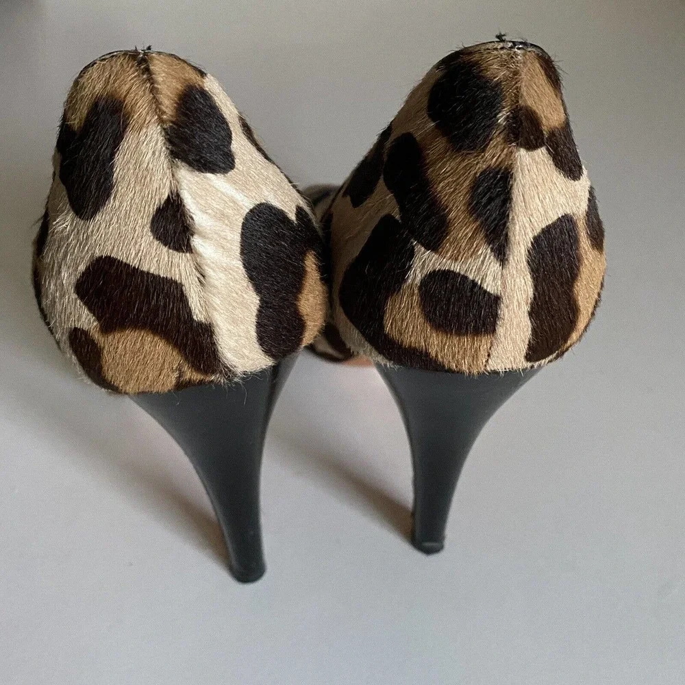 Luciano Padovan Peep Toe Pump Pony Hair Calf Animal Print Leopard Cheeta…